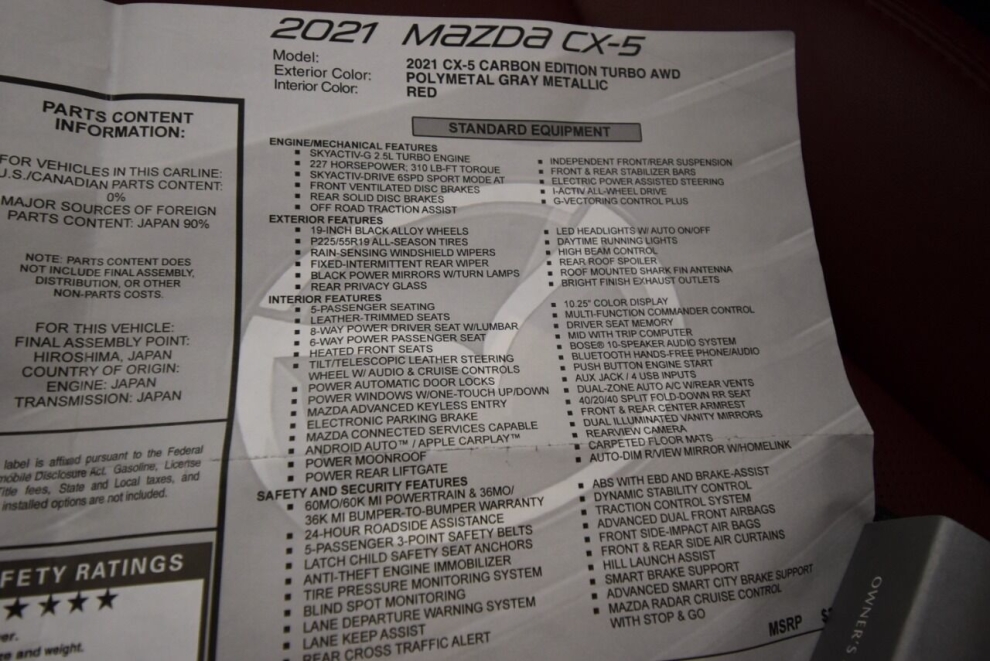 2021 Mazda CX-5 Carbon Edition Turbo AWD 4dr SUV, Gray, Mileage: 35,403 - photo 40